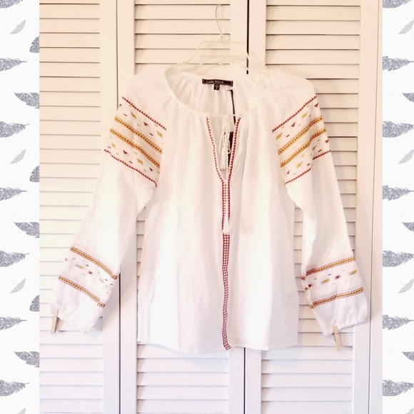 Love Stitch Tops - Love Stich Long Sleeve Embroidered Boho Top